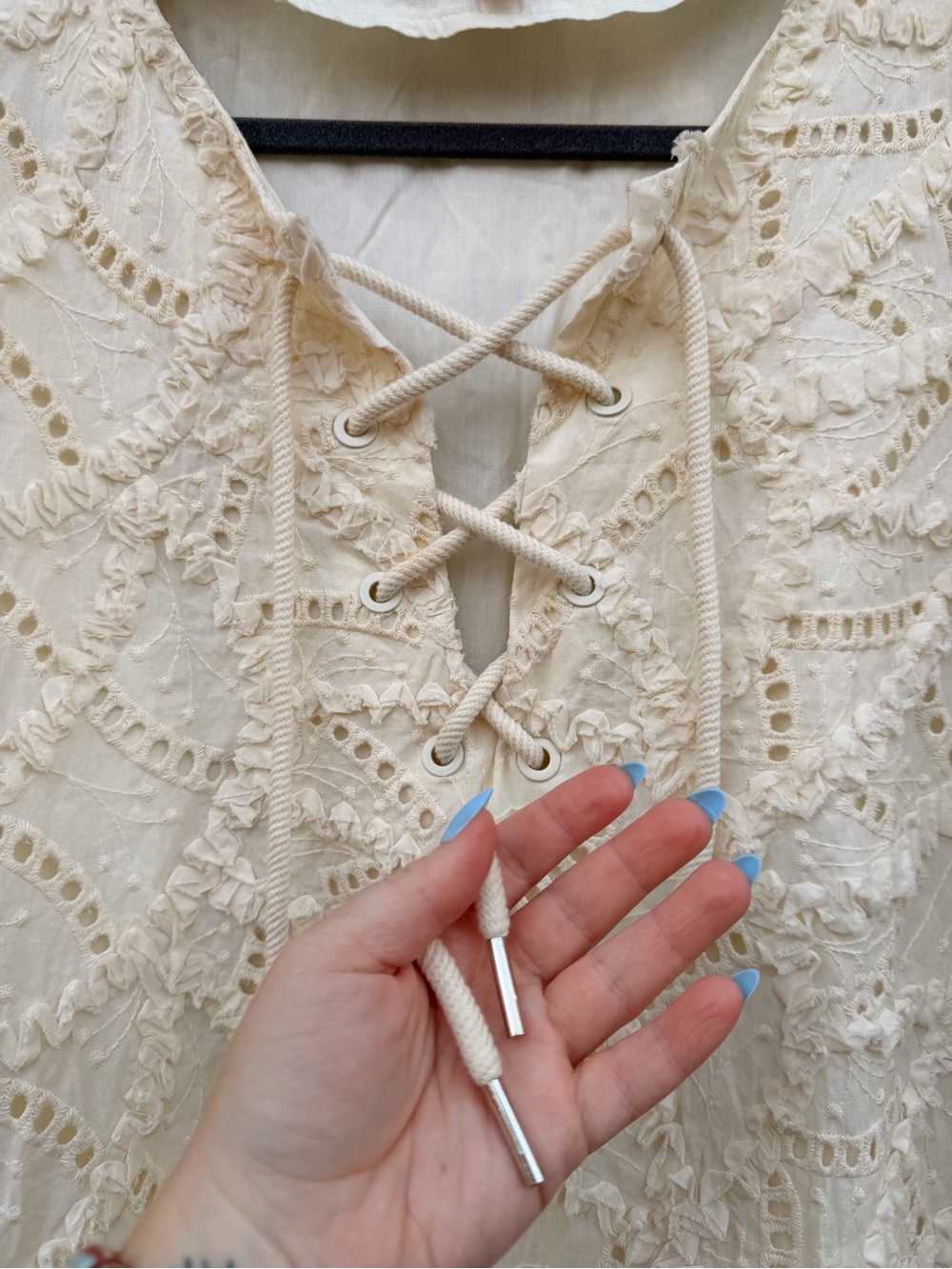 AROSE STUDIO Lace-Up Ivory Eyelet Babydoll Dress - Picture 3 of 7